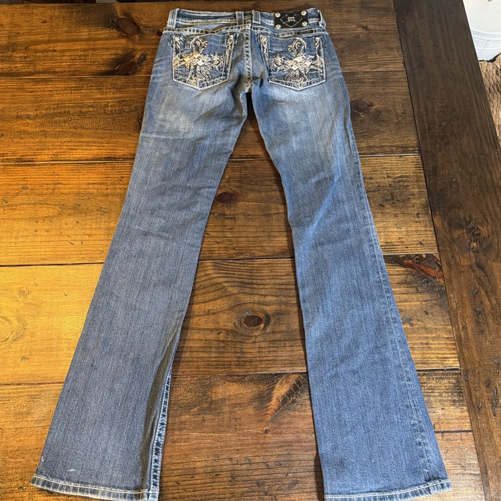 Miss Me Womens Jeans Size 28 Bootcut Embellished Rhinestone Cross Pocket Y2K